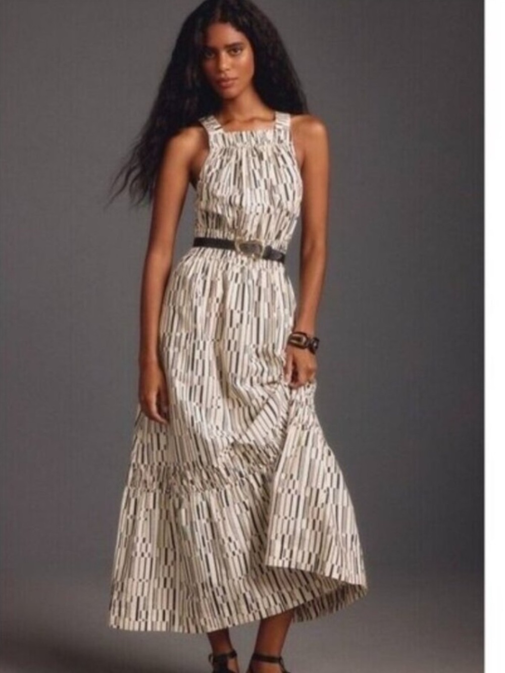 Anthropologie Somerset Black and White Tiered poplin Maxi Sundress halter style